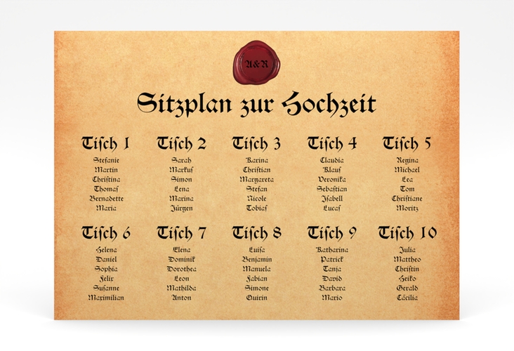 Sitzplan Poster Hochzeit Mittelalter 70 x 50 cm Poster beige