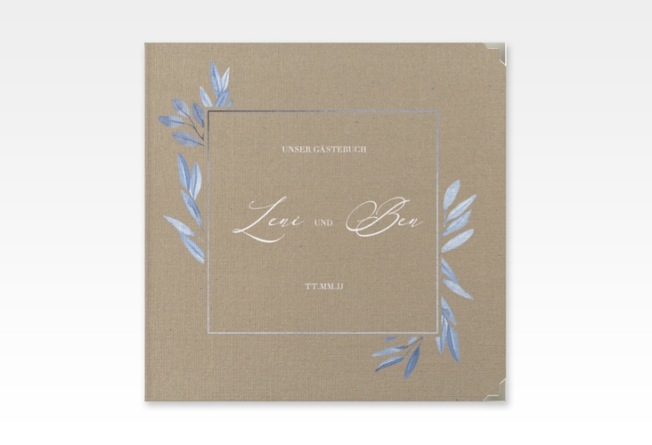 Gästebuch Selection Hochzeit Classicblue Leinen-Hardcover Kraftpapier mit geometrischem Herz und Rosen in Aquarell