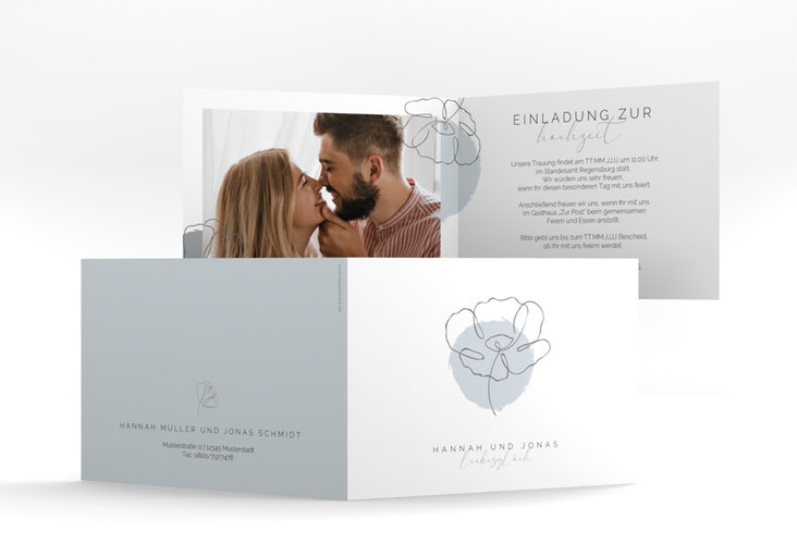 Hochzeitseinladung Flowerline A6 Klappkarte quer