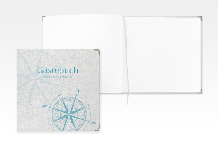 Gästebuch Selection Ferienwohnung Nordsee Leinen-Hardcover tuerkis mit Windrose