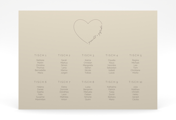 Sitzplan Poster Hochzeit Lebenstraum 70 x 50 cm Poster beige