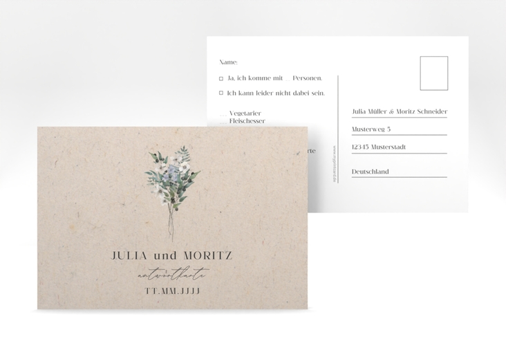 Antwortkarte Hochzeit Sträußchen A6 Postkarte mit kleinem Blumenbouquet im Nostalgie-Design