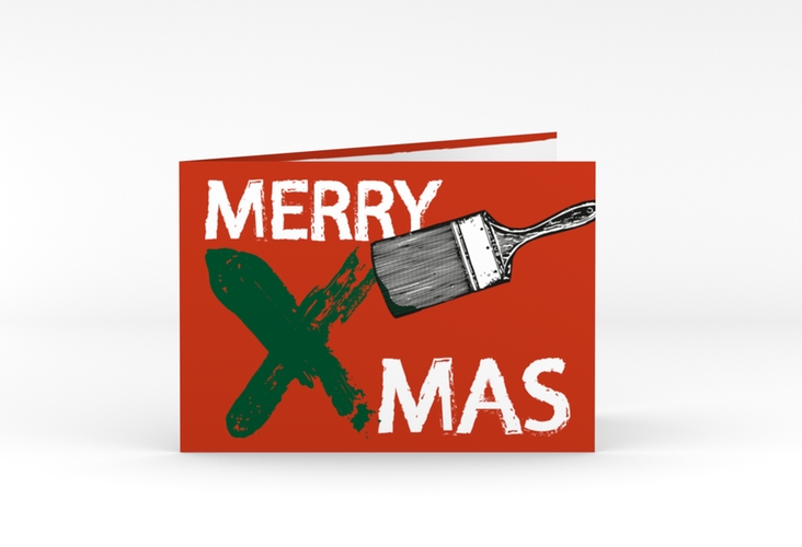 Geschäftliche Weihnachtskarte Pinsel A6 Klappkarte quer rot