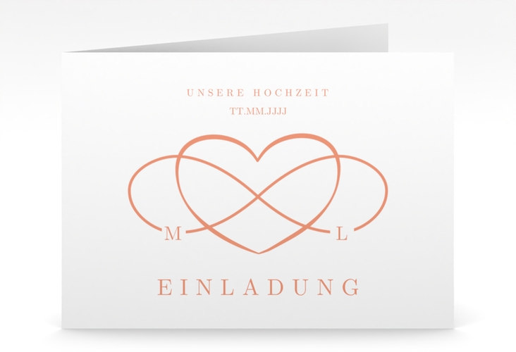 Hochzeitseinladung Infinity mittlere Klappkarte quer apricot