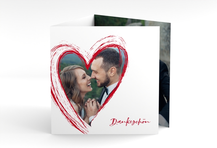 Dankeskarte Hochzeit Liebe quadr. Doppel-Klappkarte rot