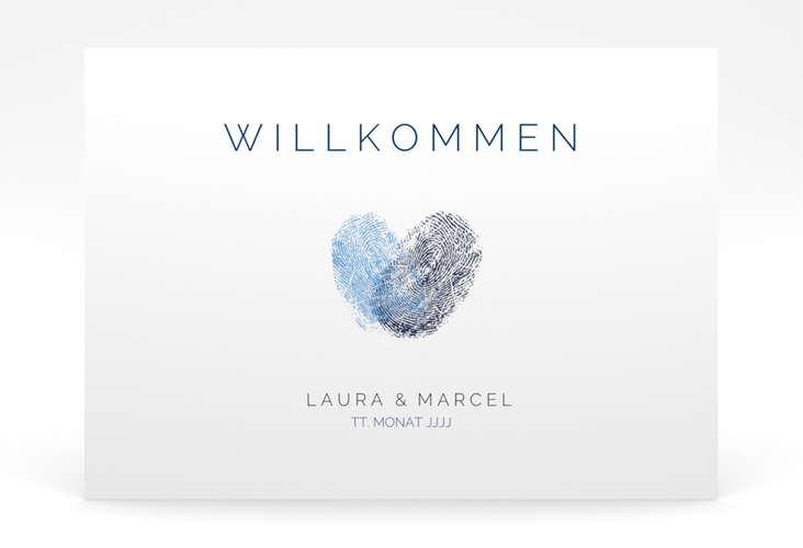 Willkommensschild Poster Fingerprint 70 x 50 cm Poster blau schlicht mit Fingerabdruck-Motiv