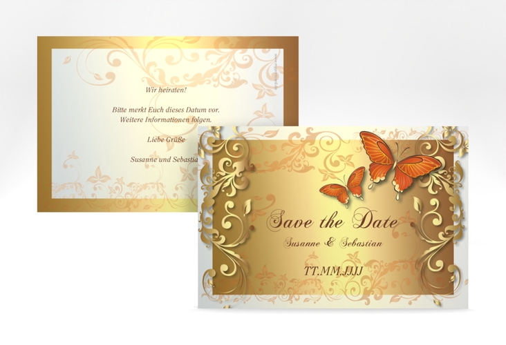 Save the Date-Karte Hochzeit Toulouse A6 Karte quer orange romantisch mit Schmetterlingen