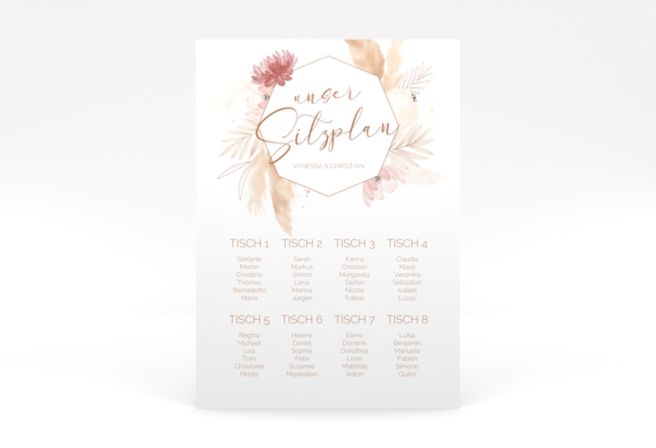 Sitzplan Poster Hochzeit Bohostyle 50 x 70 cm Poster mit Pampasgras in Aquarell