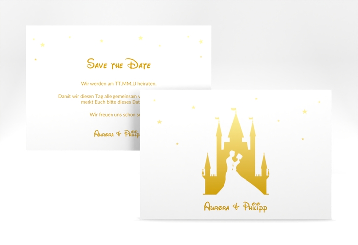 Save the Date-Karte Castle A6 Karte quer gold hochglanz