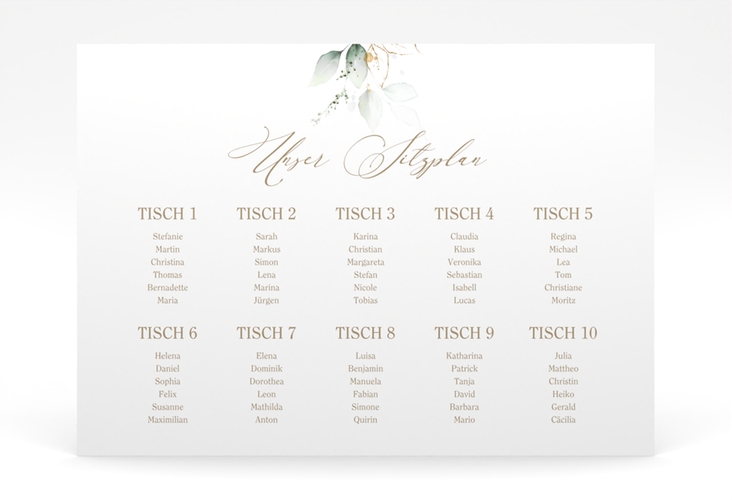 Sitzplan Poster Hochzeit Selvatica 70 x 50 cm Poster weiss mit Eukalyptus-Kranz