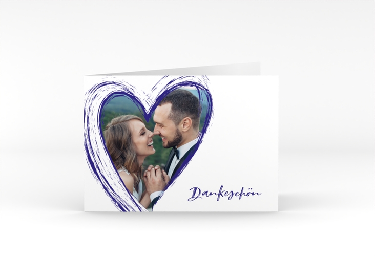 Danksagung Hochzeit Liebe A6 Klappkarte quer blau