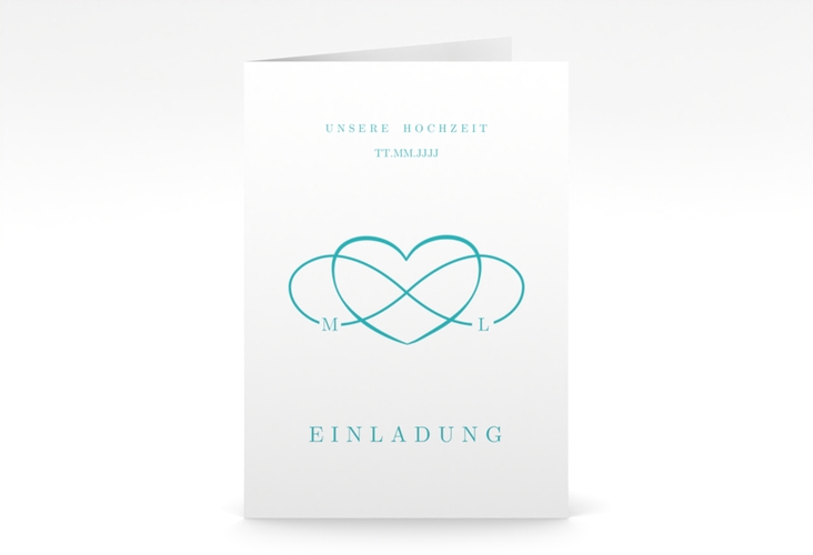 Einladungskarte Hochzeit Infinity A6 Klappkarte hoch tuerkis