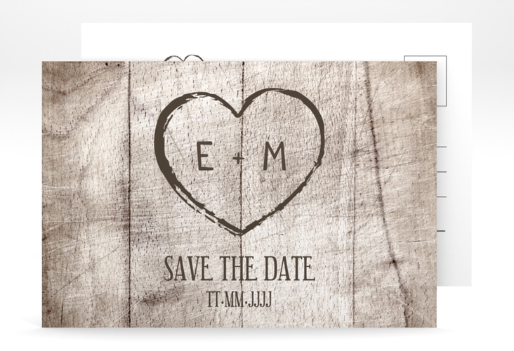 Save the Date-Postkarte Wood A6 Postkarte weiss