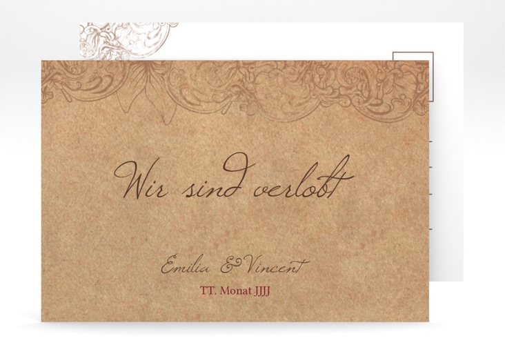 Verlobungskarte Hochzeit Fairytale A6 Postkarte mit Vintage-Bordüre