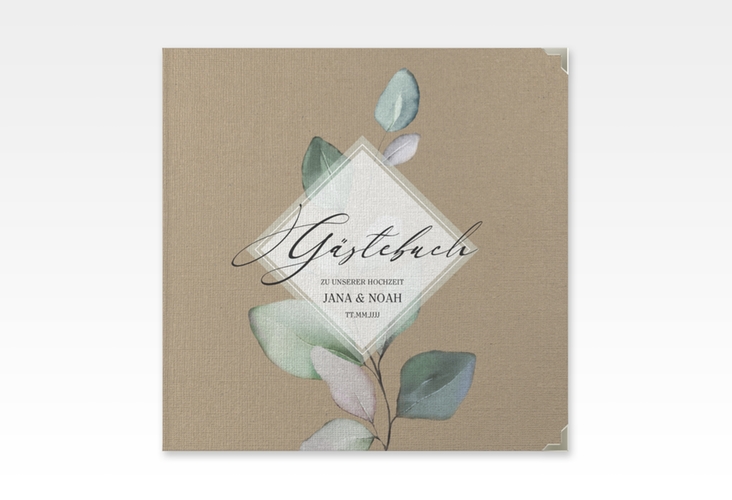 Gästebuch Selection Hochzeit Foglia Leinen-Hardcover Kraftpapier edel mit Eukalyptus im Aquarell-Design