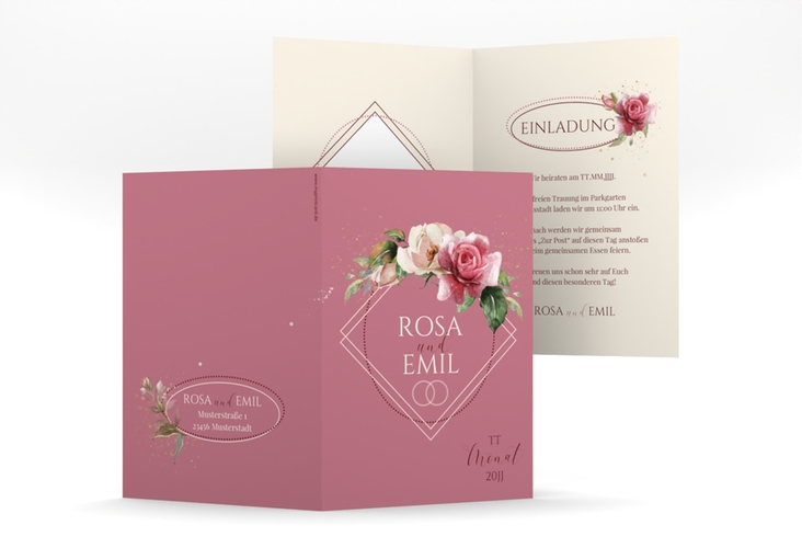 Einladungskarte Hochzeit Rosenbogen A6 Klappkarte hoch rosa hochglanz