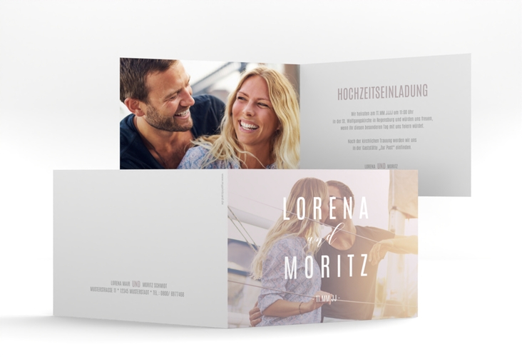 Hochzeitseinladung Memory A6 Klappkarte quer grau