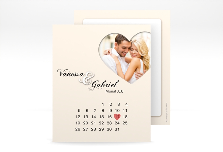 Save the Date-Kalenderblatt Sweetheart Kalenderblatt-Karte beige