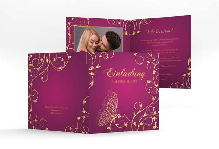 Hochzeitseinladung Eternity quadr. Klappkarte pink hochglanz