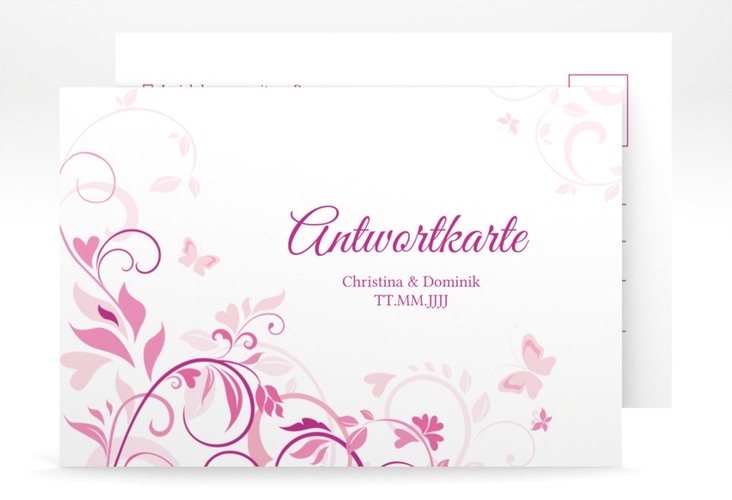 Antwortkarte Hochzeit Lilly A6 Postkarte pink