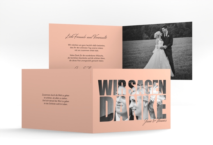 Danksagungskarte Hochzeit Letters A6 Klappkarte quer apricot