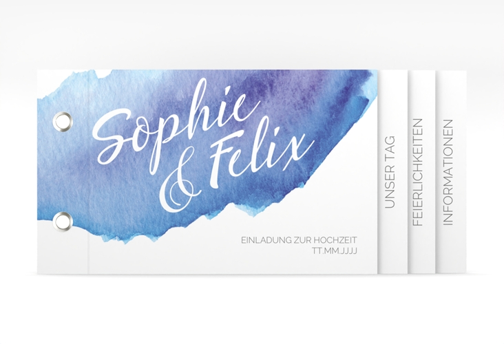 Hochzeitseinladung Aquarella Booklet blau