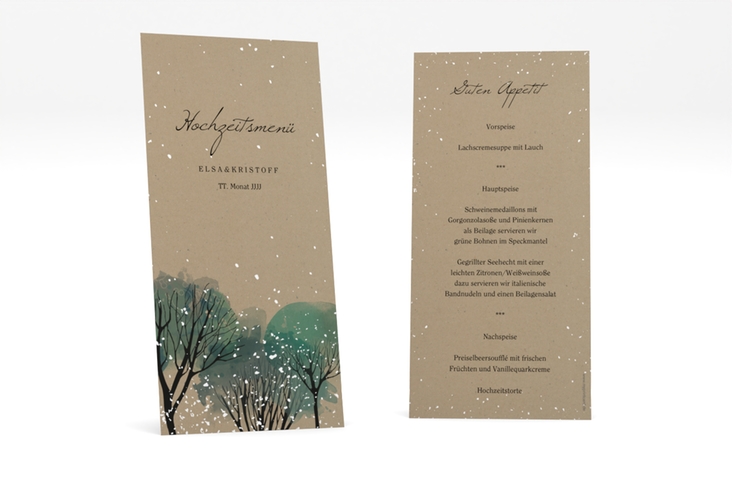 Menükarte Hochzeit Winterhochzeit lange Karte hoch Kraftpapier