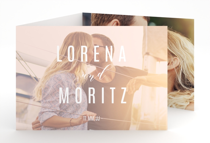 Hochzeitseinladung Memory A6 Doppel-Klappkarte rosa hochglanz