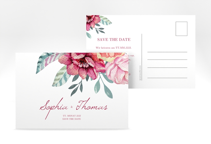 Save the Date-Postkarte Blooming A6 Postkarte weiss