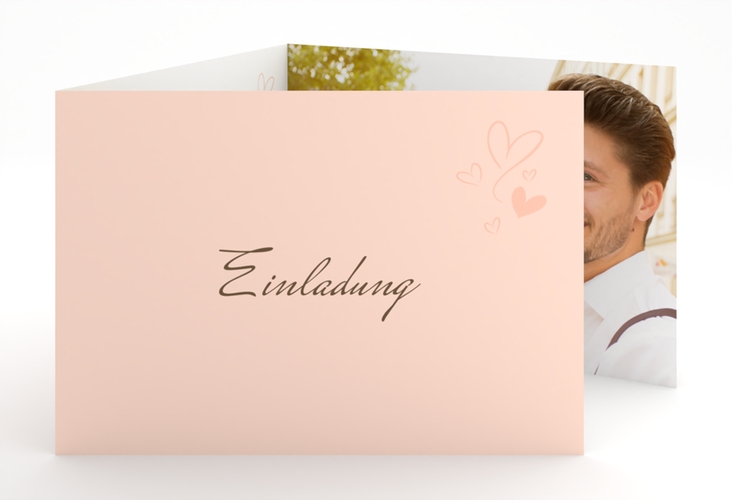 Hochzeitseinladung Purity A6 Doppel-Klappkarte apricot