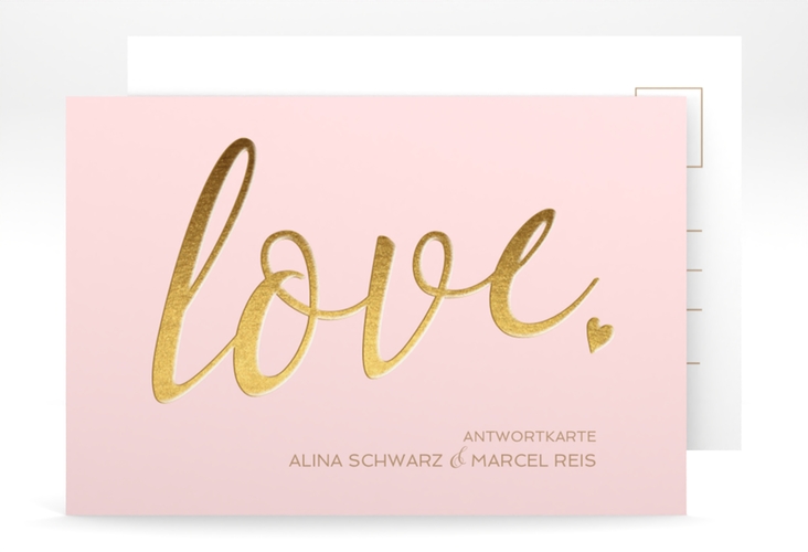 Antwortkarte Hochzeit Glam A6 Postkarte rosa