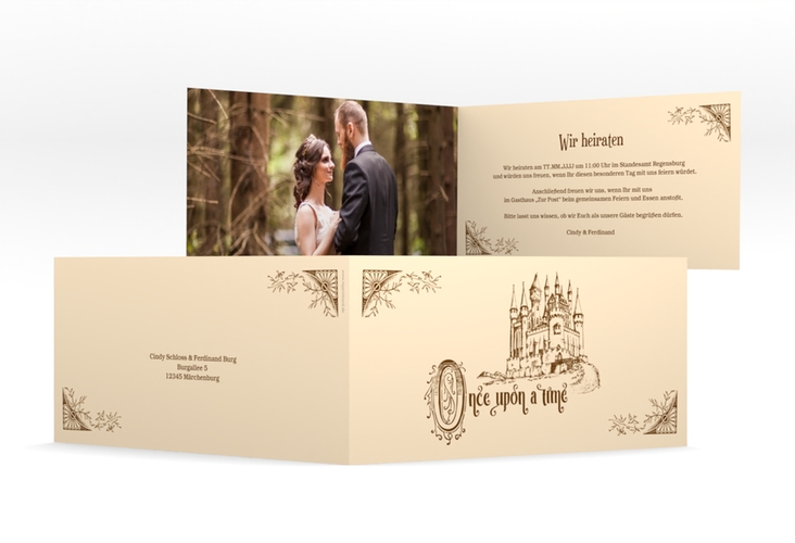 Hochzeitseinladung Storybook lange Klappkarte quer