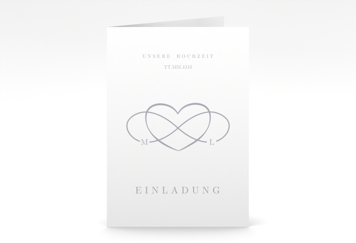 Einladungskarte Hochzeit Infinity A6 Klappkarte hoch grau