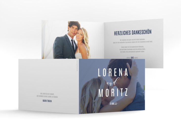 Danksagungskarte Hochzeit Memory A6 Klappkarte quer blau