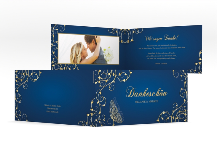 Danksagungskarte Hochzeit Eternity lange Klappkarte quer blau