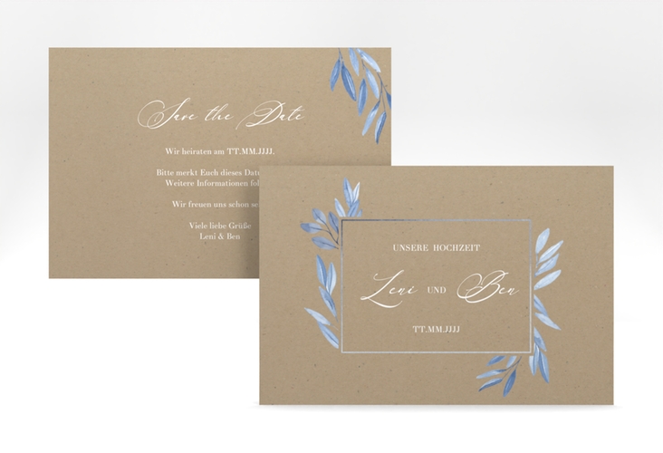 Save the Date-Karte Classicblue A6 Karte quer Kraftpapier hochglanz