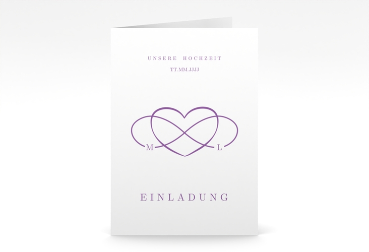 Einladungskarte Hochzeit Infinity A6 Klappkarte hoch lila hochglanz