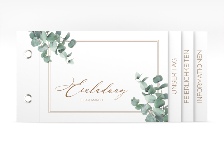 Hochzeitseinladung Eucalypt Booklet mit Eukalyptus und edlem Rahmen