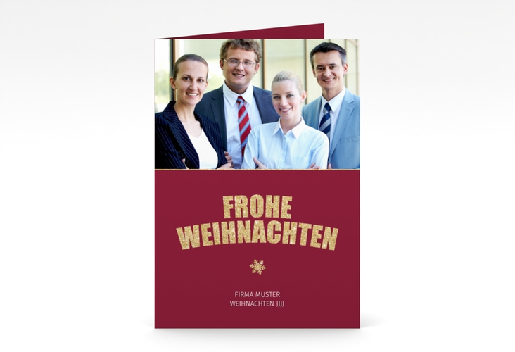 Business-Weihnachtskarte Weihnachtsfunkeln A6 Klappkarte hoch rot hochglanz