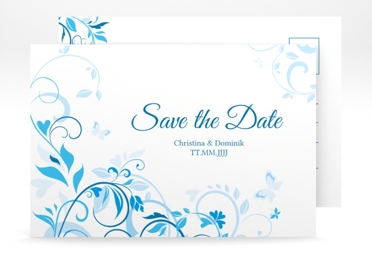 Save the Date-Postkarte Lilly A6 Postkarte blau