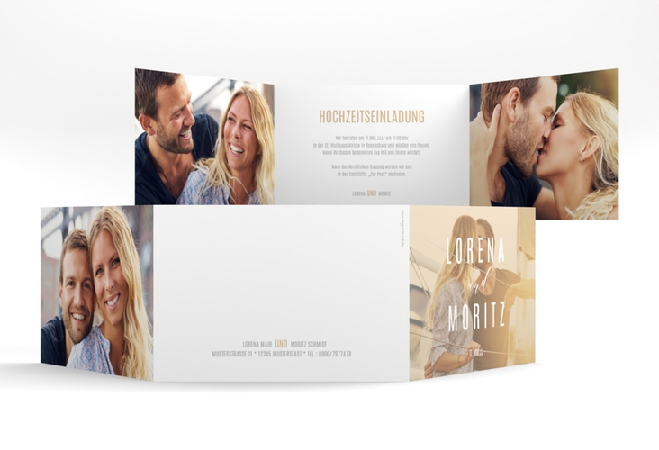 Hochzeitseinladung Memory A6 Doppel-Klappkarte beige