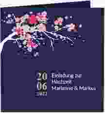 Hochzeitseinladung Sakura quadr. Klappkarte blau