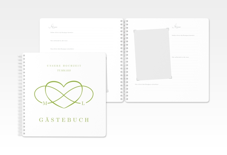 Gästebuch Hochzeit Infinity Ringbindung gruen