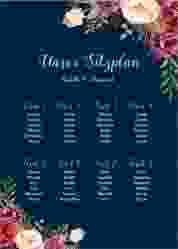 Sitzplan Poster Hochzeit Flowers 50 x 70 cm Poster blau mit bunten Aquarell-Blumen