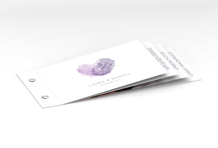 Danksagungskarte Hochzeit Fingerprint Booklet lila schlicht mit Fingerabdruck-Motiv