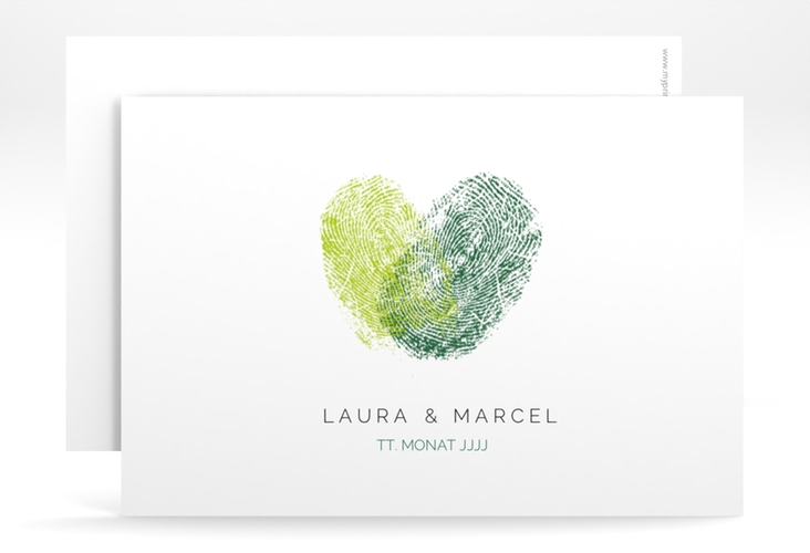 Save the Date-Karte Fingerprint A6 Karte quer gruen schlicht mit Fingerabdruck-Motiv