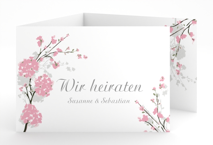 Hochzeitseinladung Salerno A6 Doppel-Klappkarte rosa