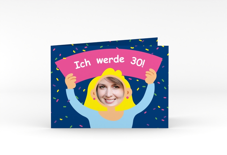 Einladung 30. Geburtstag Comic Woman A6 Klappkarte quer