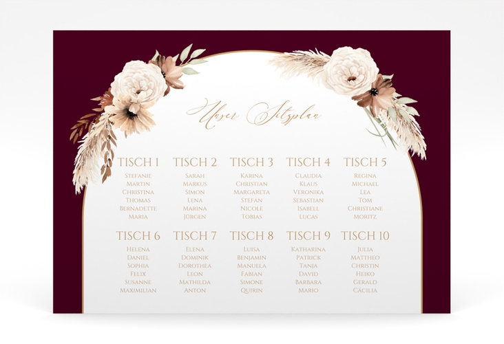 Sitzplan Poster Hochzeit Blumenbogen 70 x 50 cm Poster rot