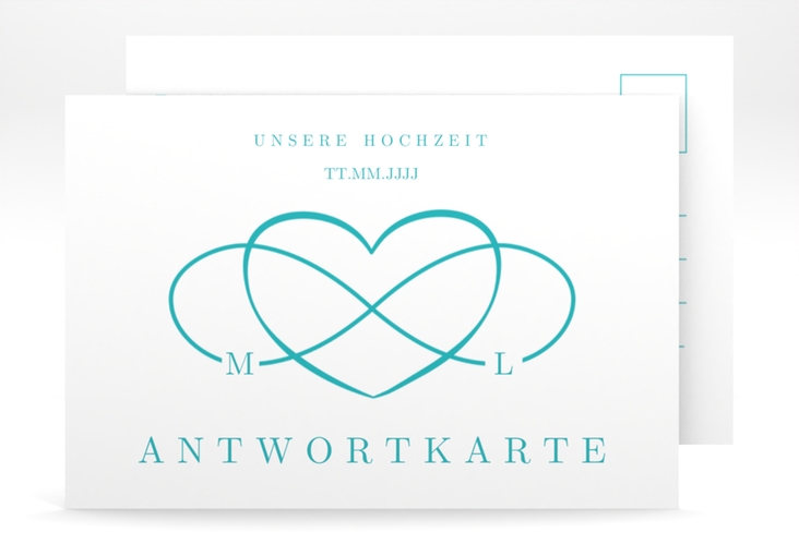 Antwortkarte Hochzeit Infinity A6 Postkarte tuerkis hochglanz